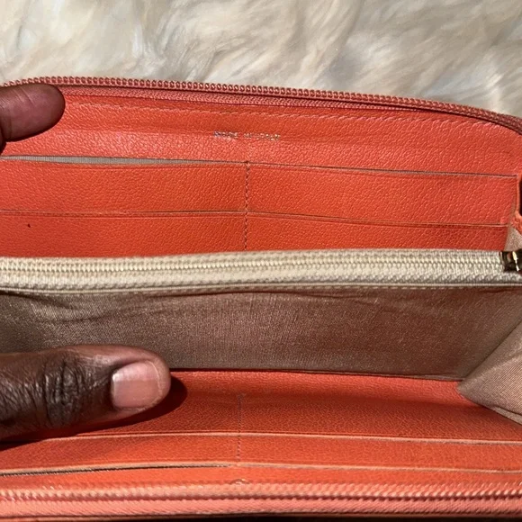 Authentic CHANEL Zip Around Long Wallet Purse Camellia Leather Orange GUC - Picture 9 of 12